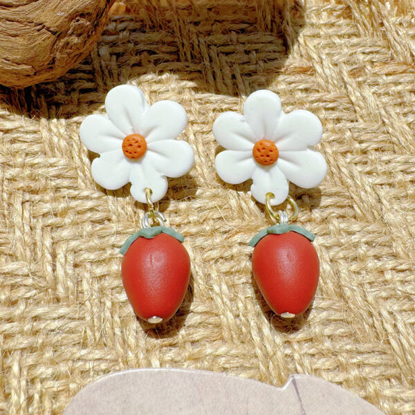Wholesale Cute Strawberry Flower Soft Ceramic Earrings