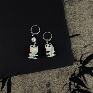 Hand drawn panda ceramic earrings