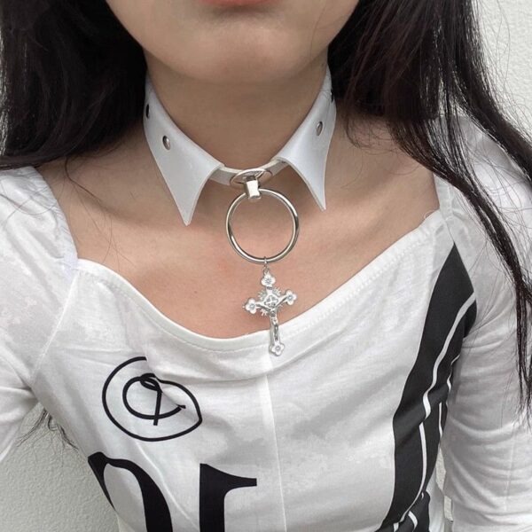 Wholesale White cross fake collar Gothic style necklace