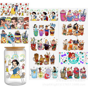 Wholesale Cartoon Princess Series Uv Dtf Transfer Transparent Crystal Label Water Cup Waterproof Sticker, 1Yc47317
