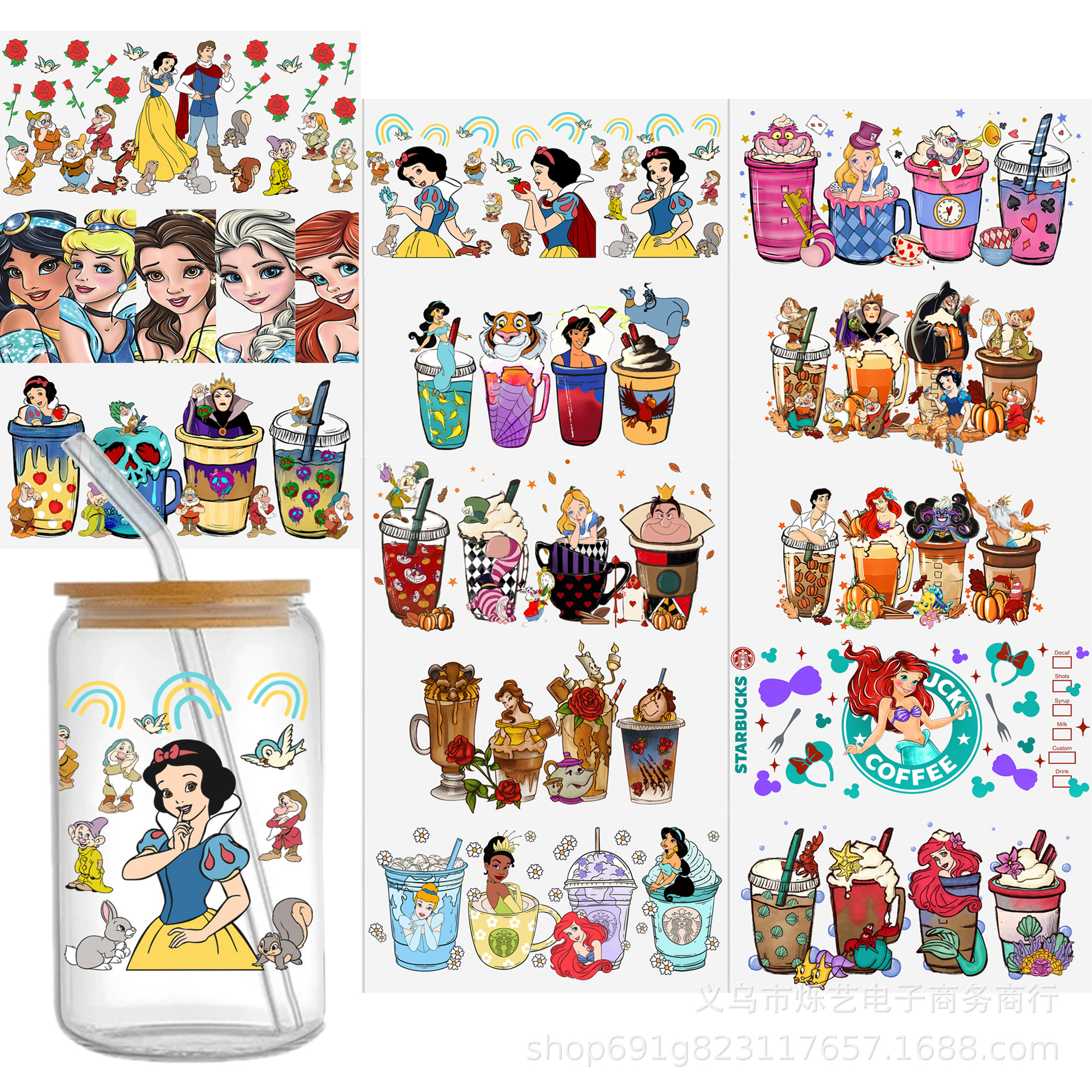 Wholesale Cartoon Princess Series Uv Dtf Transfer Transparent Crystal Label Water C Waterproof Sticker, 1Yc47317