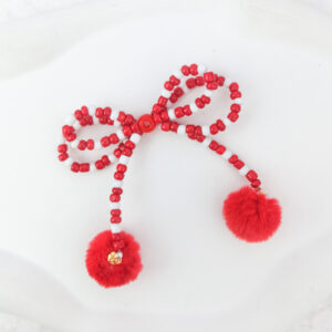 Red double layer rice beads fur ball bow