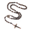 Wholesale Wooden Cross Braided Brown Rosary Necklace