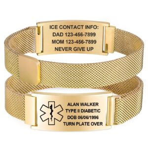 Wholesale Medical engraved gold stainless steel curved magnetic bracelet