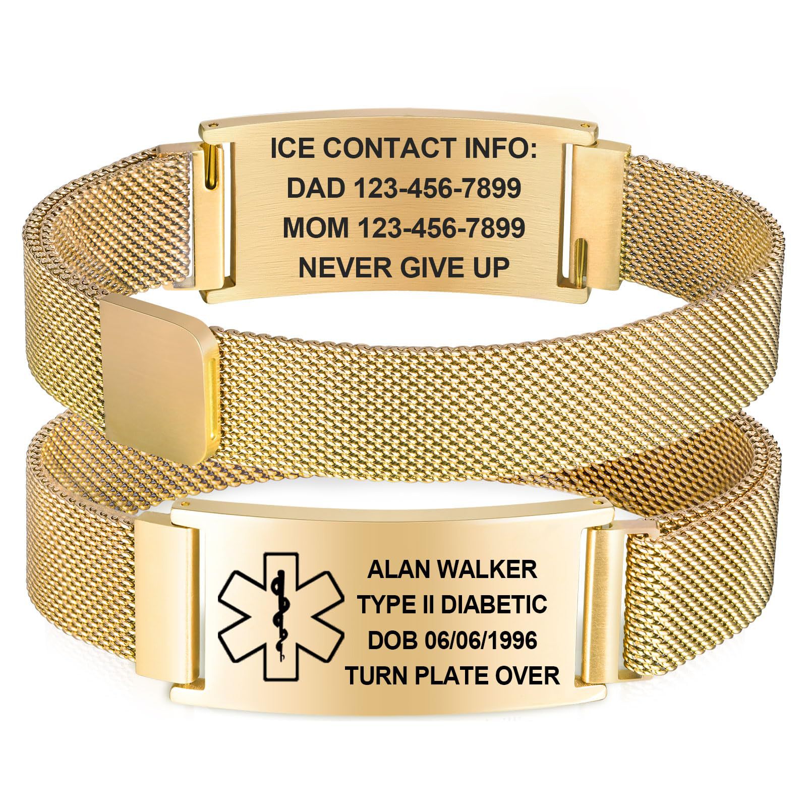 Wholesale Medical engraved gold stainless steel curved magnetic bracelet