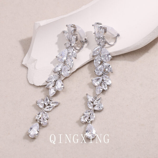 Wholesale Copper inlaid zircon intricate leaf earrings