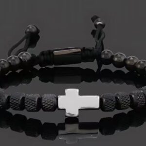 Black 6mm pineapple bead stainless steel cross