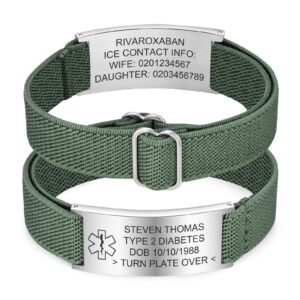 Steel tag green cord medical alert bracelet