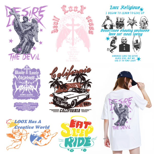 Wholesale K-Style White Ink Heat Transfer Stickers Trendy Brand Logo Trademark Custom Clothing Accessories Heat Transfer Paper Cross-Border