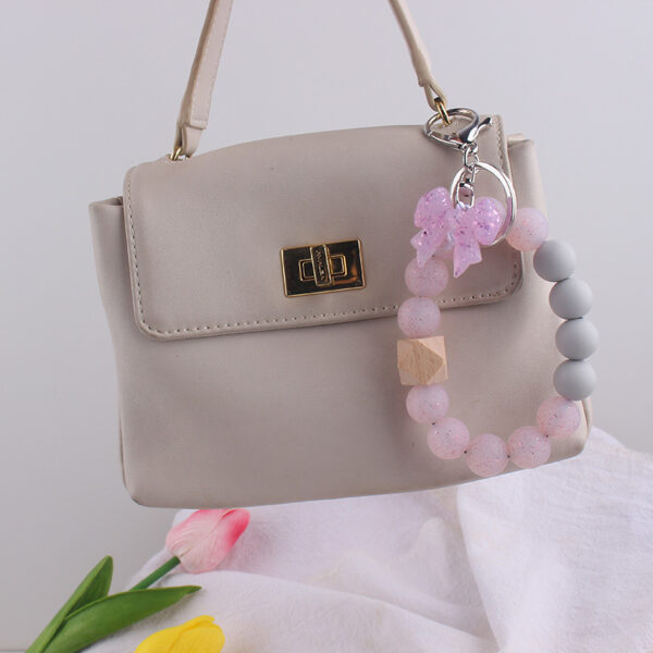 Wholesale Bow Silicone Key Bracelet Colorful Silicone Beads Handmade Gift Keychain Pendant