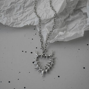 1 silver spiked hollow love necklace