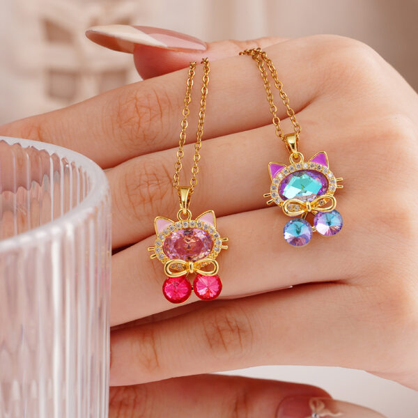 Wholesale Copper gold-plated micro inlaid zircon cat pendant stainless steel necklace