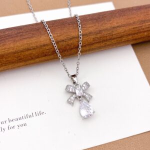 Xl1441 bow water drop necklace silver white