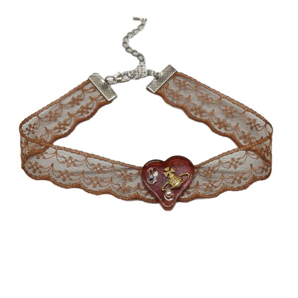 Wholesale Maillard color sweet and cool heart lace choker