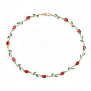 Gold red and green diamond tulip necklace