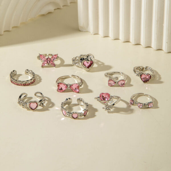 Wholesale Luxury Heart Gemstone Ring Set Open Ring