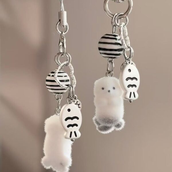 Wholesale Cartoon Flocked Puppy Phone Pendant Keychain