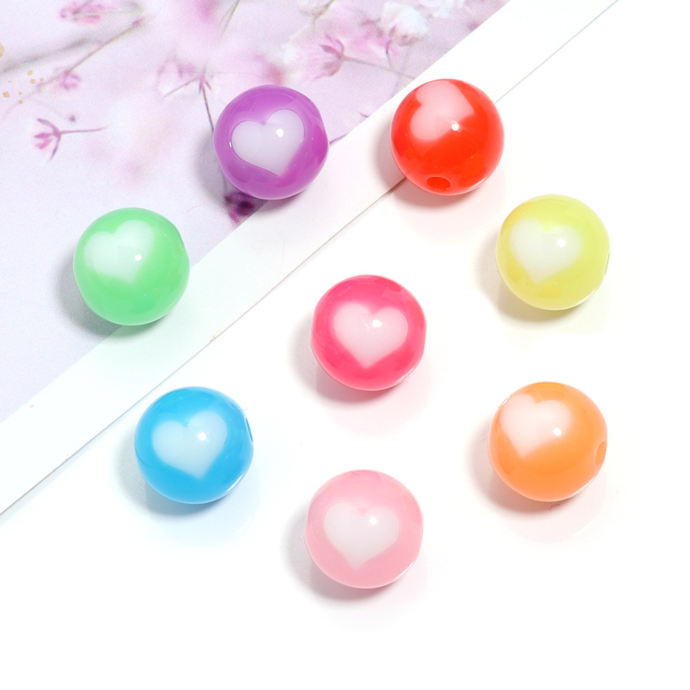 Wholesale Jelly colored heart-shaped round acrylic beads