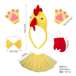 Three-dimensional yellow cock three-piece yellow gloves yellow gauze skirt