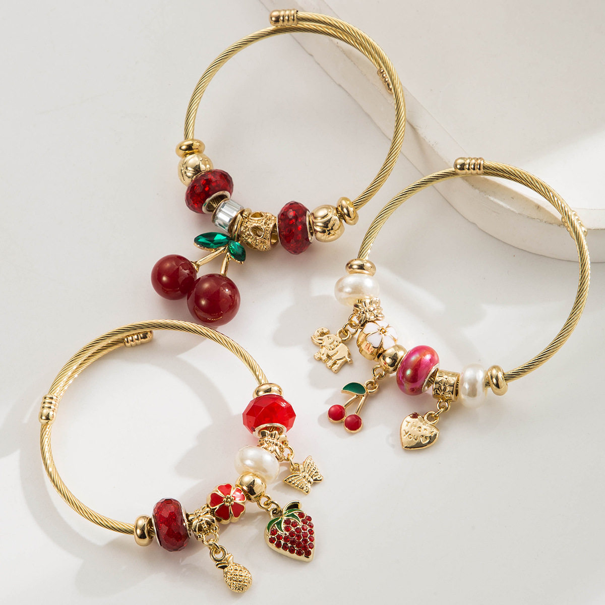 Wholesale Butterfly Cherry Strawberry Elephant Adjustable Stainless Steel Bracelet