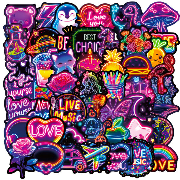 Wholesale 50 Cool Neon Pattern Cartoon Stickers
