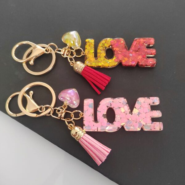 Wholesale Letter LOVE Tassel Sequin Drop Glue Resin Pendant Keychain