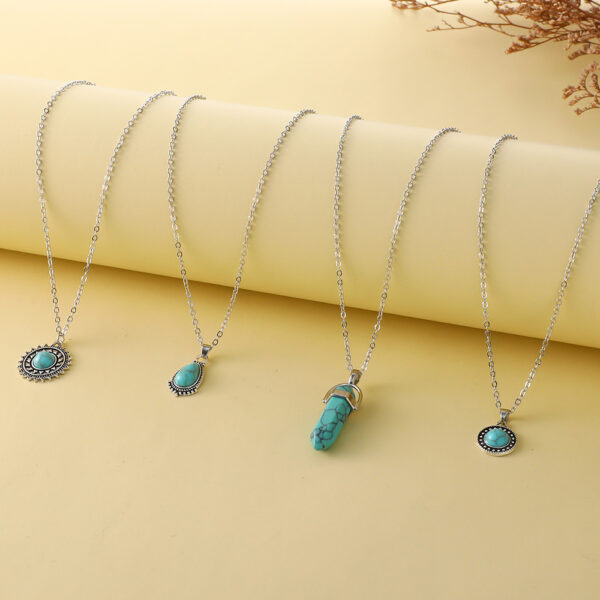 Wholesale Retro Bohemian Turquoise 4 Layer Necklace Pendant Set