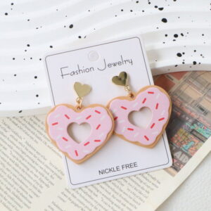 Wholesale Valentine's Day Acrylic Enameled Heart-Shaped Donut Earrings - Sweet, Fun, Vacation Style, Holiday Party Gift Earrings