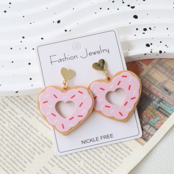 Wholesale Valentine's Day Acrylic Enameled Heart-Shaped Donut Earrings - Sweet, Fun, Vacation Style, Holiday Party Gift Earrings