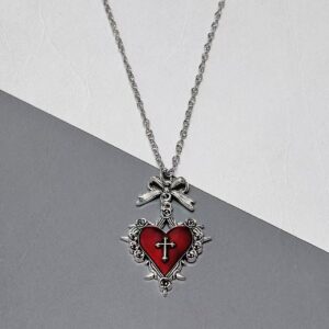 Wholesale Dark Gothic Punk Red and Black Heart Bow Cross Necklace Retro Clavicle Chain
