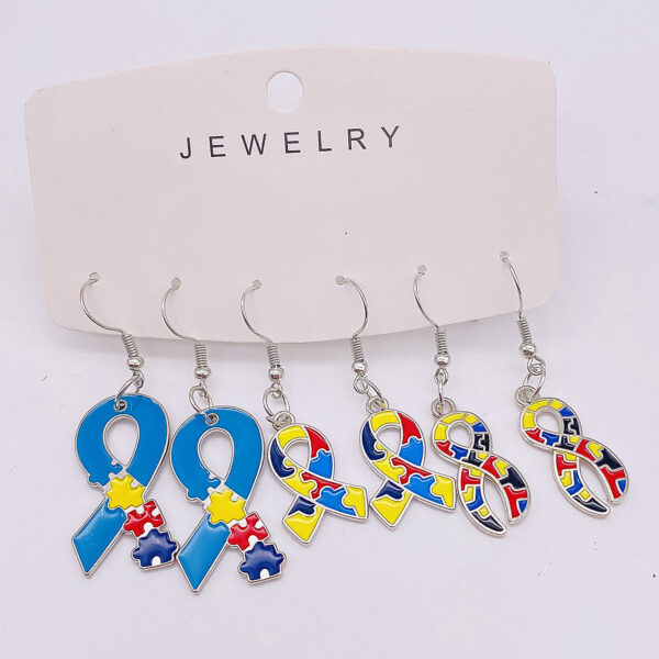 Wholesale Cross Peach Heart Love Puzzle Autism Earring Set