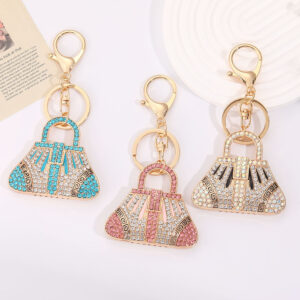 Wholesale Colorful handbag with rhinestone metal keychain