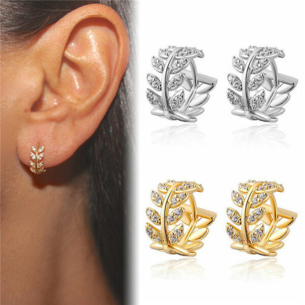 Wholesale Branches inlaid with diamonds, willow leaves, ear loops