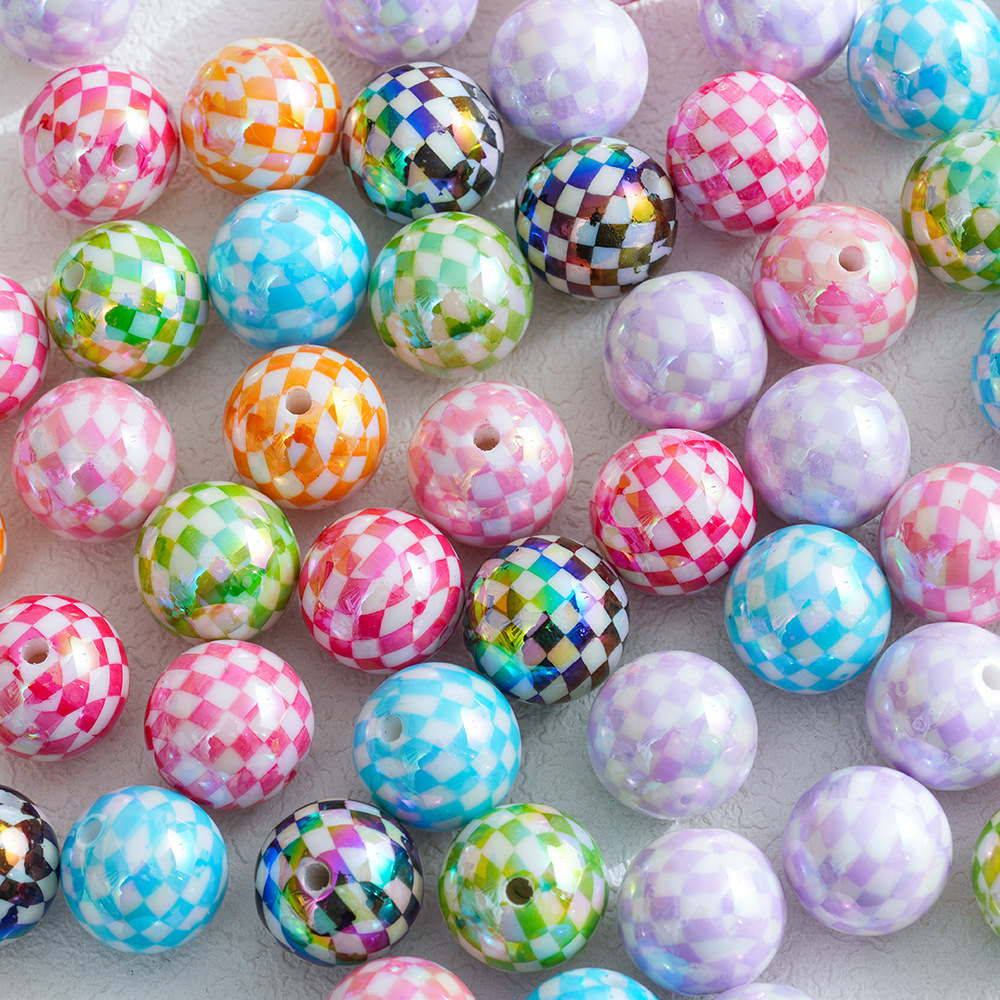 Wholesale 16mm Uv-Plated Color Checkerboard Square Beads