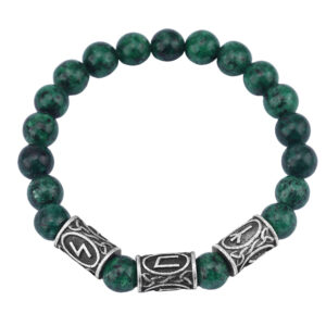 Dark green beads + 3 ancient tin runes / Rune pattern random