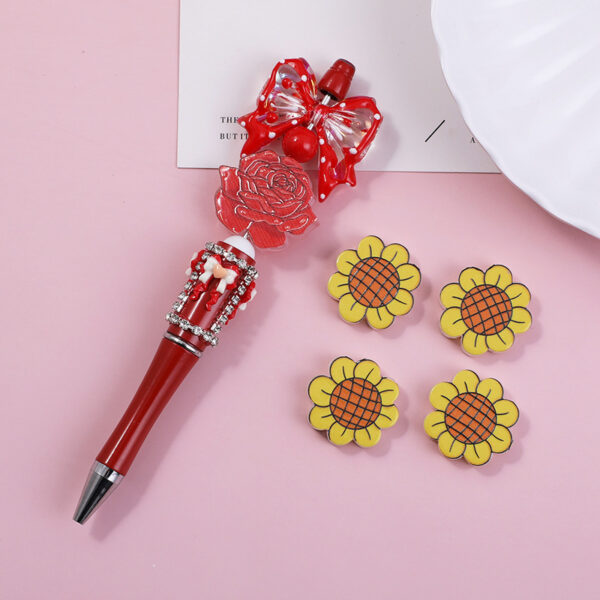 Wholesale 10pcs Through-hole double-sided embossed cartoon rose and sunflower beads