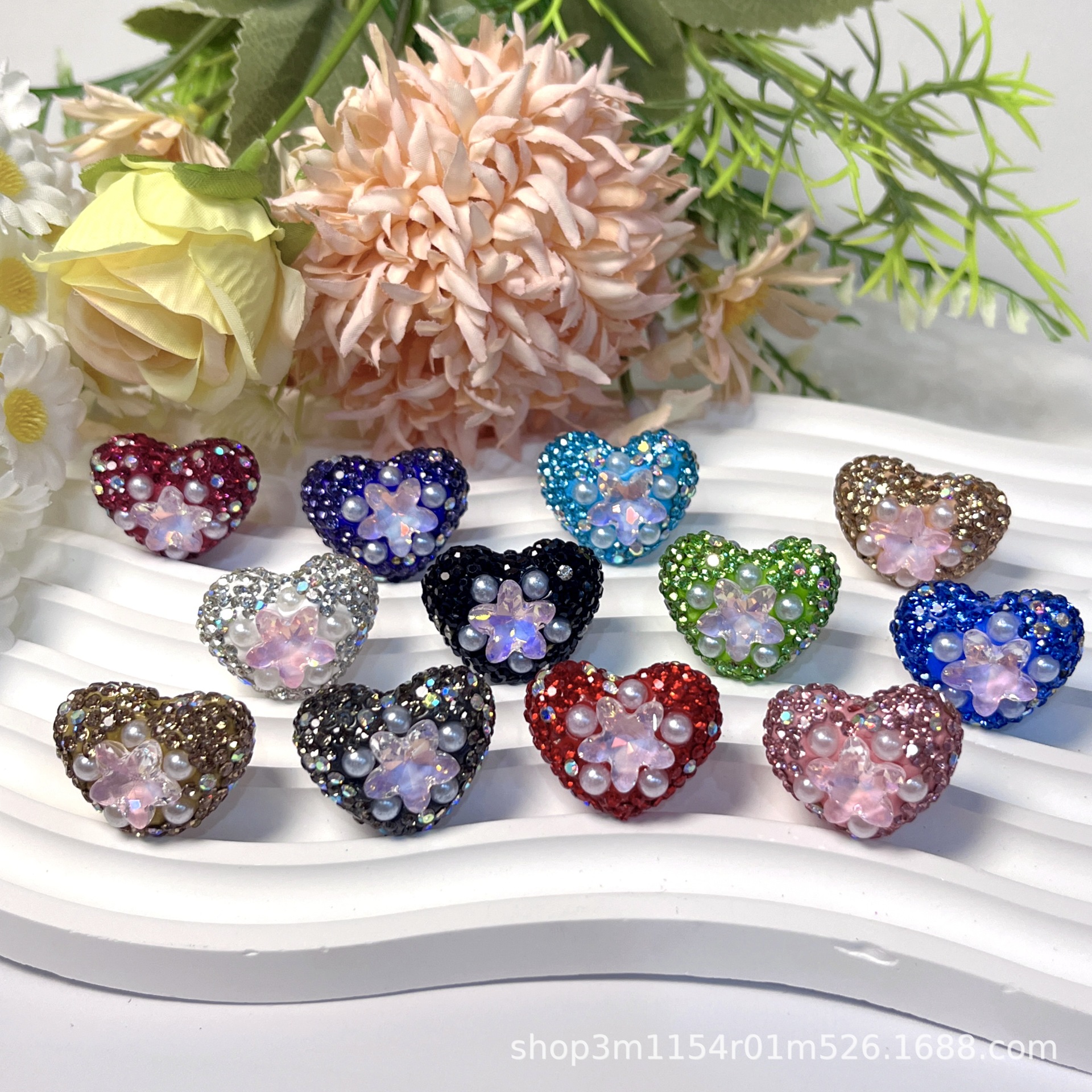 Wholesale Double sided diamond inlaid colored soft ceramic straight hole beads
