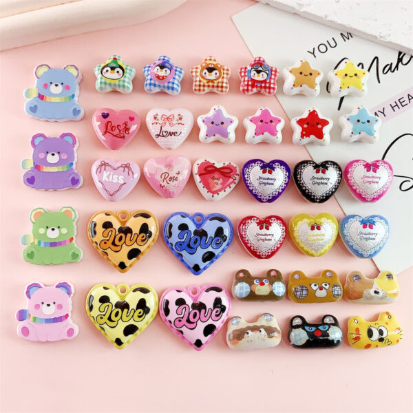 Wholesale 10pcs double-sided printed panda head heart-shaped pentagram acrylic beads