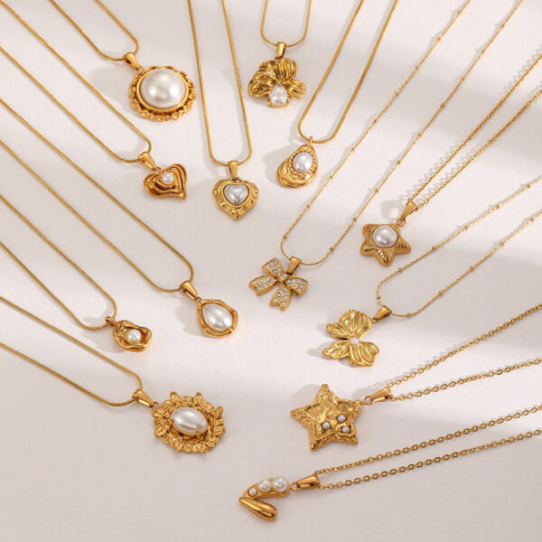 Wholesale Pearl Casting Love Pendant Titanium Steel Necklace