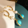 Wholesale Natural pearl hand wound turquoise long earrings