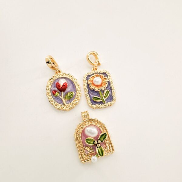 Wholesale 18K Hand painted Oil Painting Series Ancient Technique Enamel Inlaid Natural Pearl Pendant