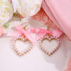 Wholesale Sweet bowknot ribbon pearl heart earrings