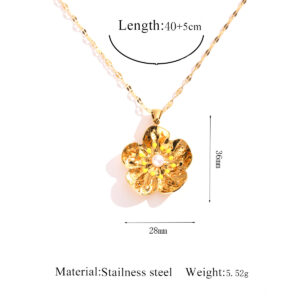 1/ Gold Flower Pearl Pendant - Yellow Necklace