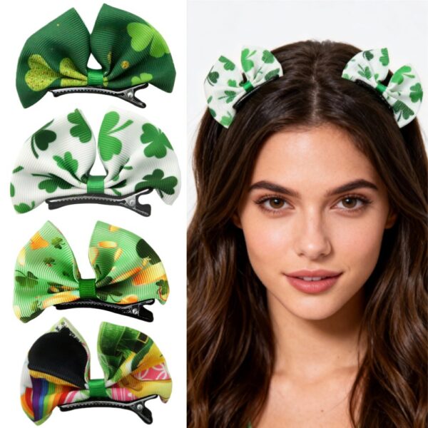 Wholesale St. Patrick's Day clover hair clip, green bow hair clip