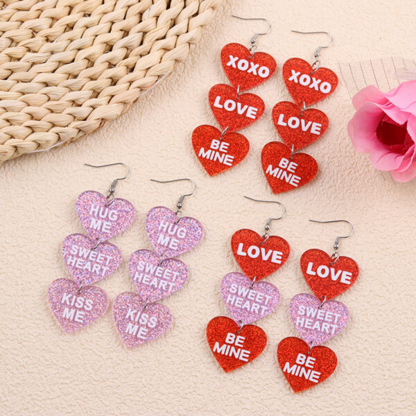Wholesale Valentine's Day Flash Three in One Heart Letter Acrylic Earrings