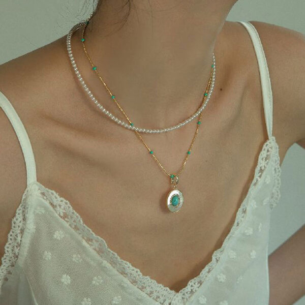 Wholesale Vintage turquoise shell layered necklace
