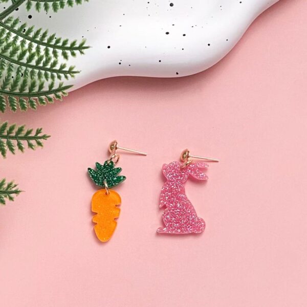 Wholesale Easter Asymmetric Rabbit Carrot Acrylic Earrings