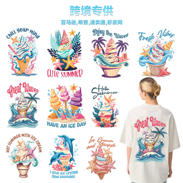 Wholesale Summer Tropical Ice Cream UV DTF Ready to Press Transfers Wraps