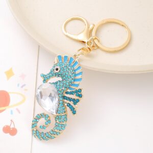 Wholesale Seahorse marine animal diamond studded metal keychain