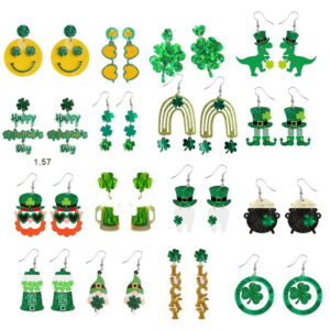 O1CN016MM9J21ZFcRjfArvJ_1794553165-0-cib Wholesale green four-leaf clover lucky grass dinosaur teeth hat boots beer earrings